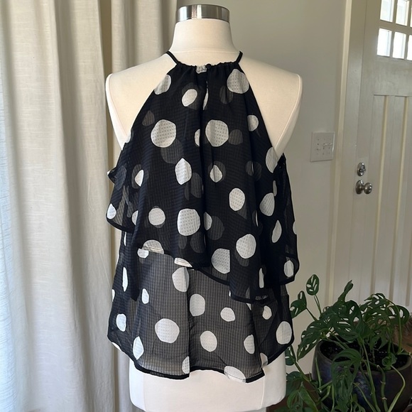 Who What Wear Tiered Tank Blouse in Polka Dot NWT XS - Picture 1 of 11